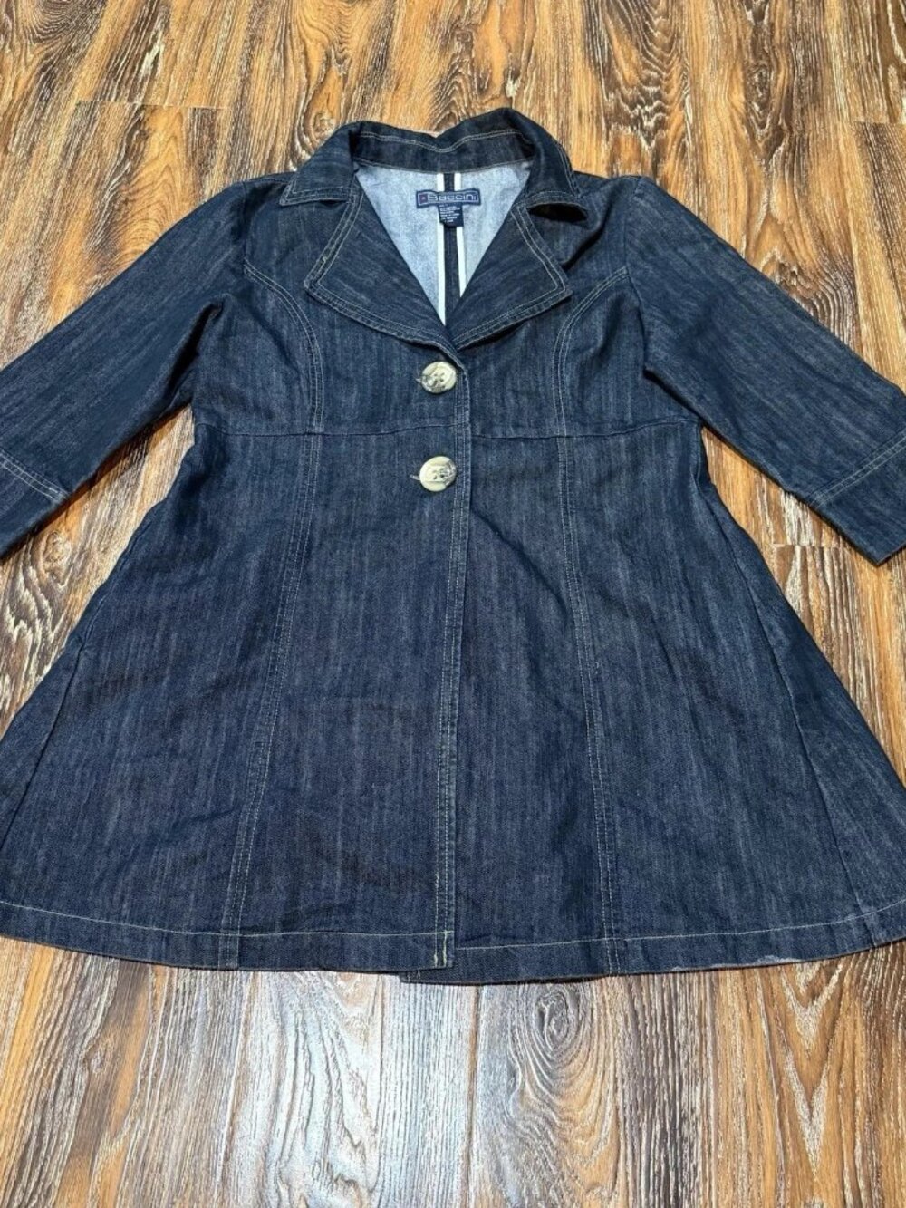 Vtg Baccini Dark Denim Trench Coat Blazer L Y2K Minimal Capsule Harajuku Korea